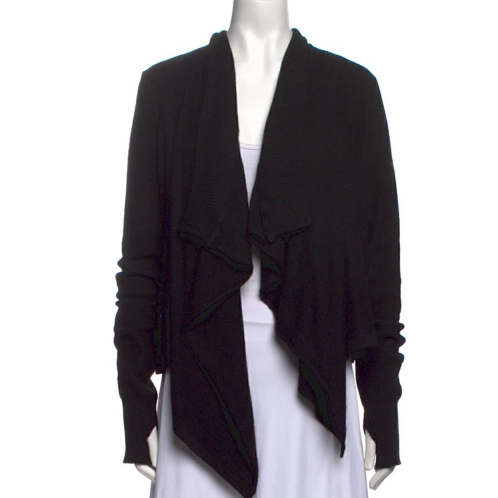 SALE Jamison 100% Cashmere Black Open Front Cardigan Sweater Thumbholes Small
